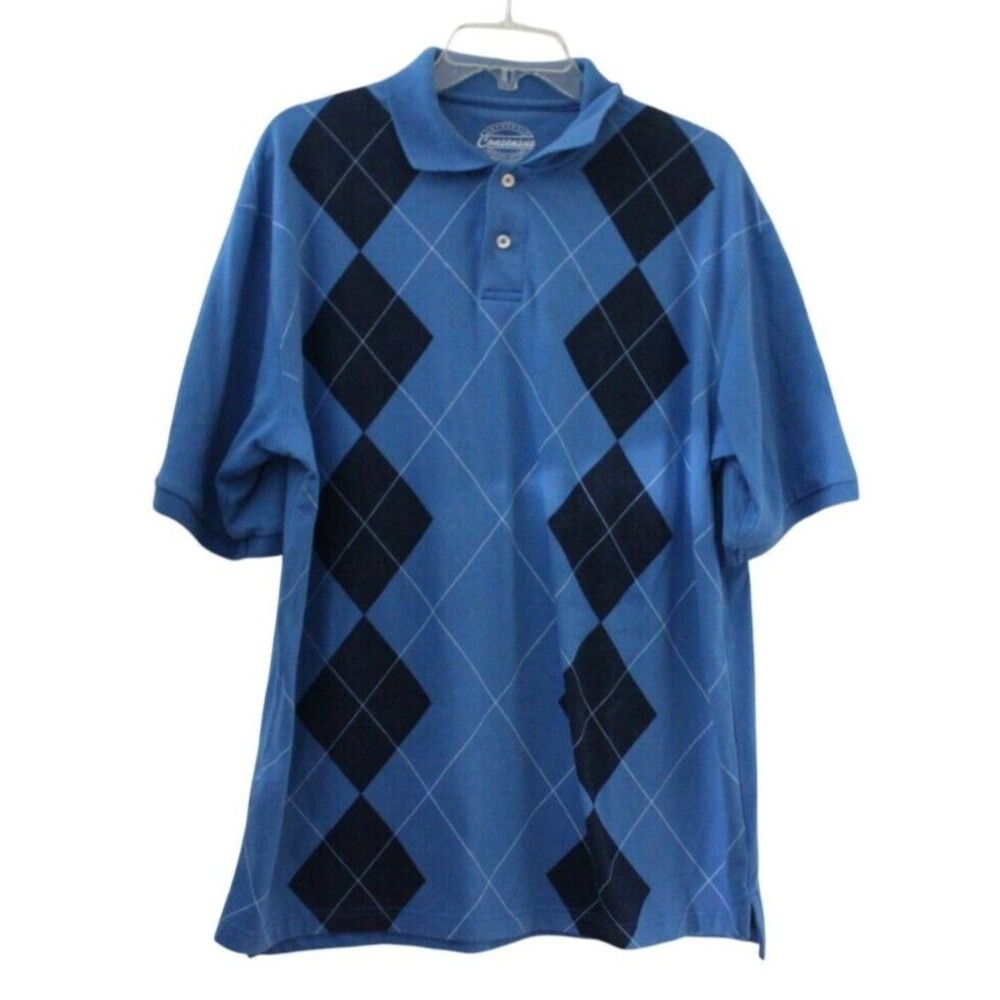 Consensus Men's Large Golf Polo Shirt Argyle Print Poly Cotton Blend